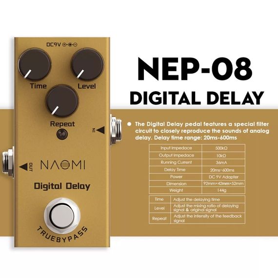 Гитарная педаль эффектов дилей Naomi Digital Delay для электрогитары гитары | Зображення 7