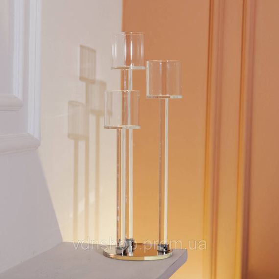 Підсвічник скляний на 3 свічки 12×37.5 см підсвічник декоративний прозорий на ніжці HP-4-13 | Зображення 4