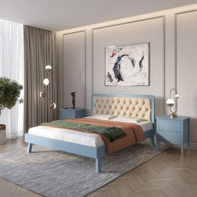 Полуторне дерев&#039;яне ліжко Mebigrand Токіо Сіро-синій (S7010R90B)/Аляска 23 (Бежевий) 120х200 см (MBG-4729)