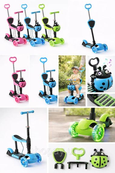 Триколісний дитячий самокат 5 в 1 з батьківською ручкою та сидінням Scooter | Зображення 5