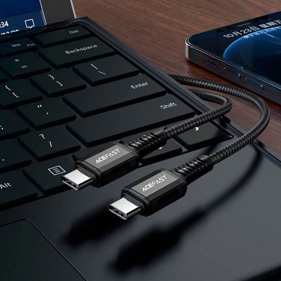 Дата кабель Acefast C1-09 USB-C to USB-C PD240W 40Gbps USB 4 aluminum alloy (1m) Black / Gray | Зображення 2