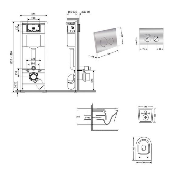 Готове рішення Qtap для ванної кімнати: підвісний унітаз Jay Ultra Quiet 520x360x320 + комплект інсталяції Nest 4 в 1 (кругла | Зображення 1