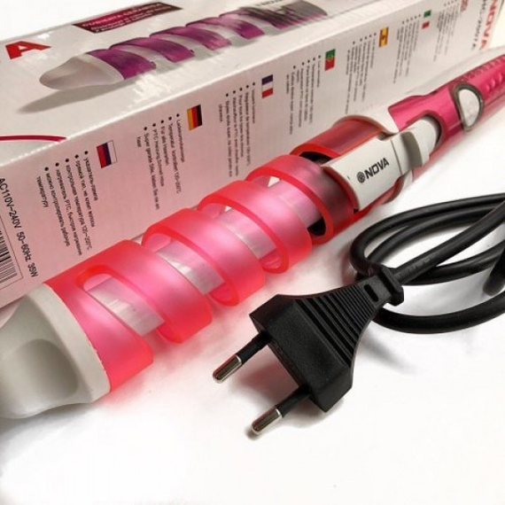 Спиральная плойка для завивки волос NOVA NHC-2007 Розовая