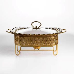 Мармитница фарфоровая Tiffany 1 л квадратная на металлической подставке 28х23х7 см SX42-1