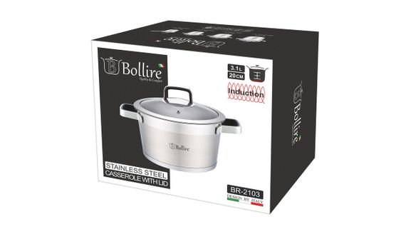 Каструля Bollire Palermo BR-2103, 3.1 л, 20 см, з нержавіючої сталі з кришкою, для всіх типів плит | Зображення 2