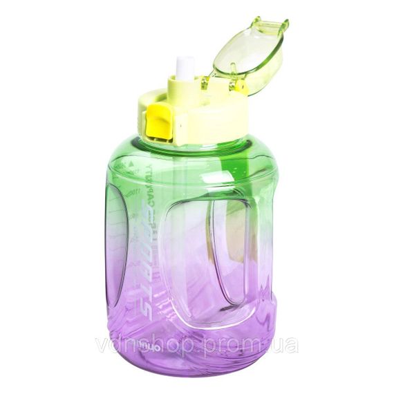 Пляшка для води спортивна 1.6 л пластикова з трубочкою з ремінцем 22 см Зелена HP-14-35GR | Зображення 2