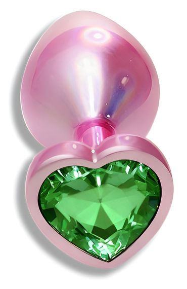 Анальна пробка з кристалом EGZO - Pink Perl Heart Plug Green, size S Sex Aura | Зображення 1