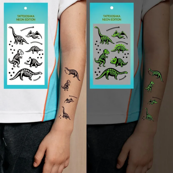 Тату тимчасове Динозаври неонові Tattooshka L-75 Різнокольоровий shop (4825800010655) | Зображення 1