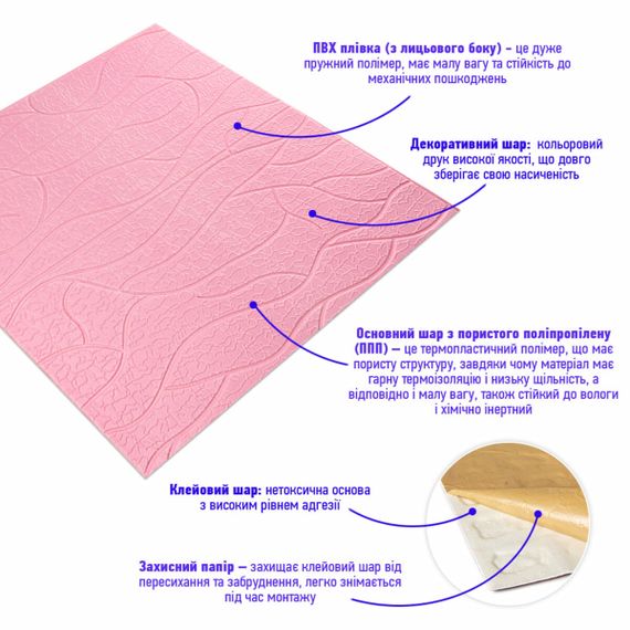 Панель 3D Pink 700*700*6mm (D) SW-00001950 | Зображення 1