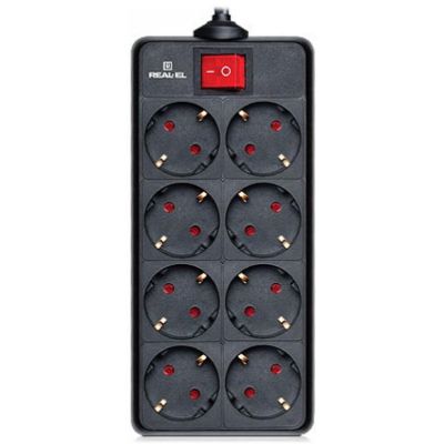 Мережевий фільтр живлення REAL-EL REAL-EL RS-8 PROTECT, 3m, black (EL122300022)