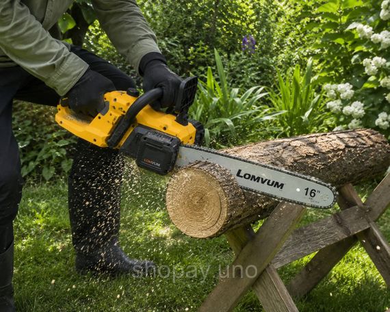 Акумуляторна ланцюгова пила Electric Saw DT-1291 16" з 2 акумуляторами жовта | Зображення 4