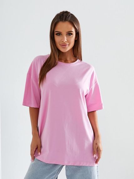 Женская однотонная футболка оверсайз GA025 цвет розовый, размер 42/48 | Зображення 1