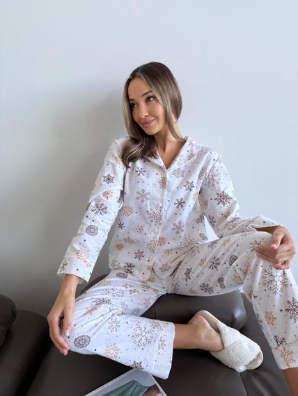 Домашня жіноча піжама COSY Сніжинки (сорочка+штани) | Зображення 4