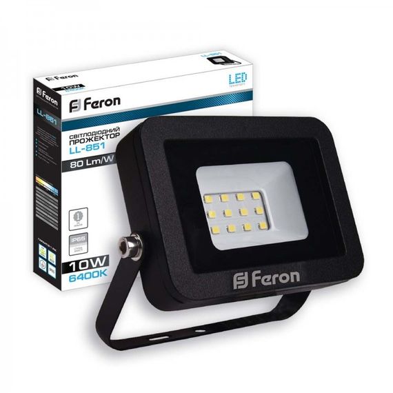Прожектор 10 W 6400К Feron LL-851 12LED чорний | Зображення 1