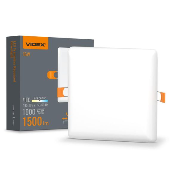 Світлодіодний світильник безрамковий квадратний VIDEX 15W 4100K