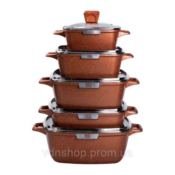 Набор из 5 алюминиевых квадратных кастрюль с толстым дном MGC + лопатка, половник, перчатки и фартук HP-4-468 | Зображення 1