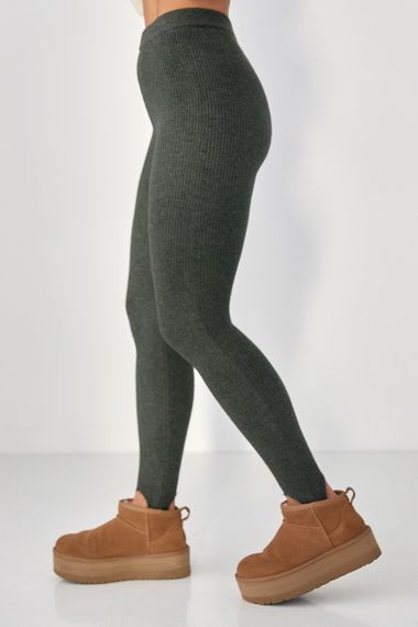 Утеплені лосини в рубчик зі штрипками - хакі цвет, ONE SIZE (є розміри) | Зображення 4