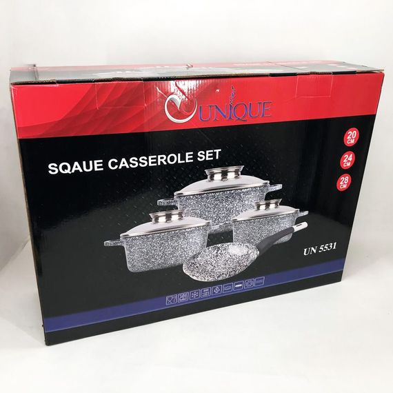 Набір казанів UNIQUE UN-5531 7 предметів, квадрат: 16 см, 20 см, 24 см, круглі 24 см сковорода | Зображення 9