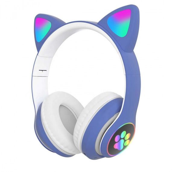 Наушники для детей с ушками CAT STN-28 синие | Беспроводные наушники с ушками котика | OA-373 наушники светящиеся | Зображення 1