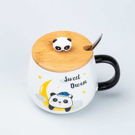Чашка керамічна Панда 450 мл з бамбуковою кришкою "Sweet Dream" | Зображення 2