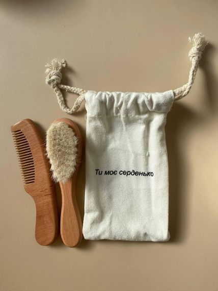 Щітка і гребінець для новонароджених з натуральним м'яким ворсом дитячий набір з двох предметів | Зображення 4