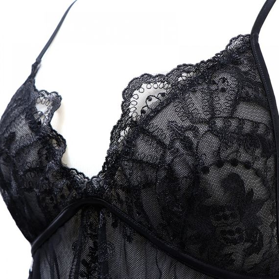 Рубашка еротична UPKO, розмір M, з вишивкою та підкладкою із сітки, чорна sexstyle | Зображення 4