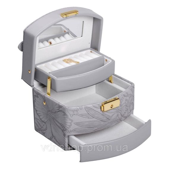 Шкатулка для украшений из эко кожи 3 яруса с замком органайзер для ювелирных изделий HP-5-23G | Зображення 1