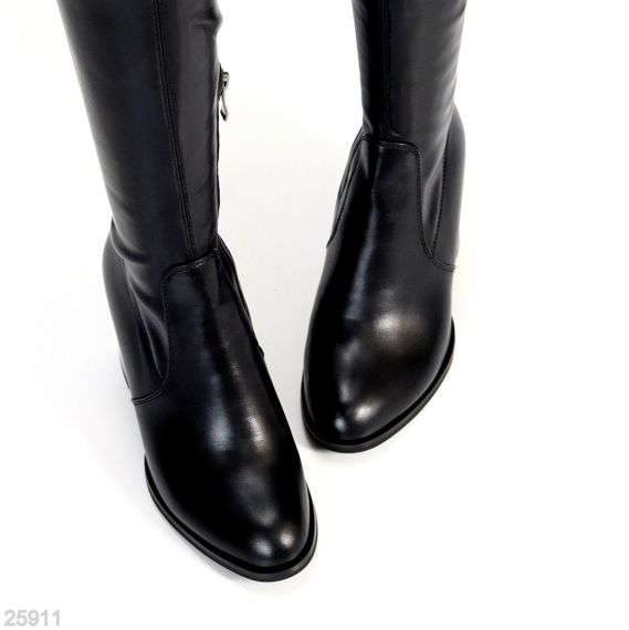 Шикарні чорні ботфорти стрейч на високих зручних підборах | Зображення 2