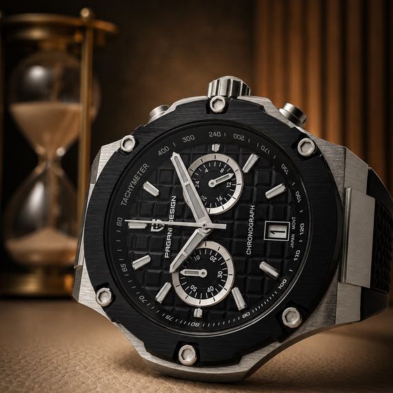 Чоловічий годинник Pagani Design PD-YS032 Silver-Black-Black Rubber на каучуковому ремінці | Зображення 6