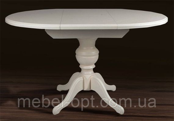 Дерев'яний круглий розкладний стіл Гермес на одній нозі, колір ваніль діаметр 89 см зі вставкою 38 см