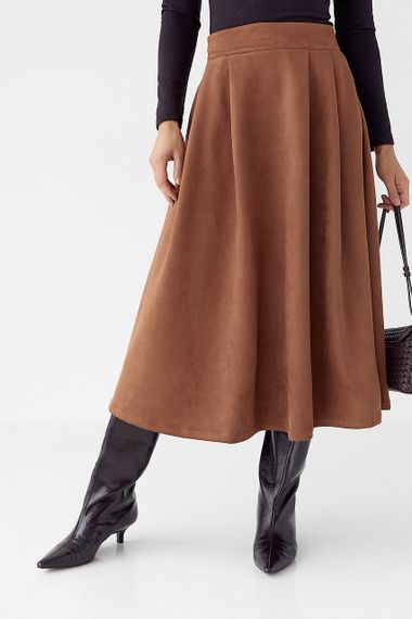 Замшева пишна спідниця довжини міді - коричневий цвет, L (є розміри) | Зображення 5