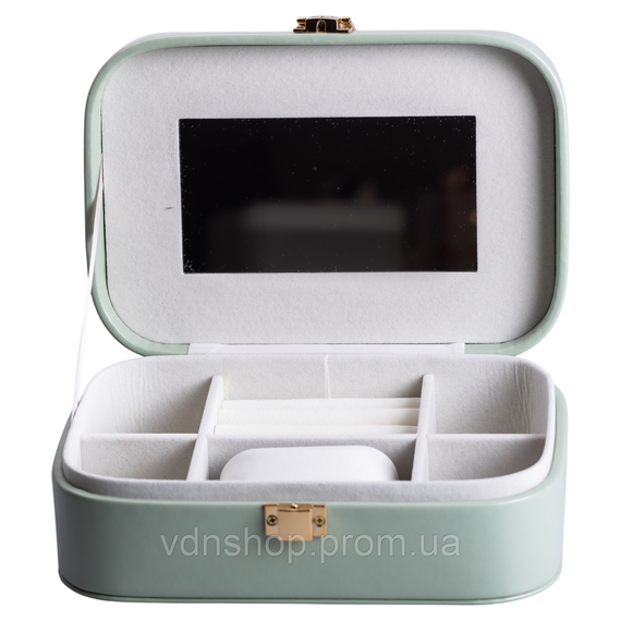 Шкатулка для украшений из эко кожи 20×14×7 см с зеркалом органайзер для ювелирных изделий Зеленая HP-5-32TU | Зображення 1