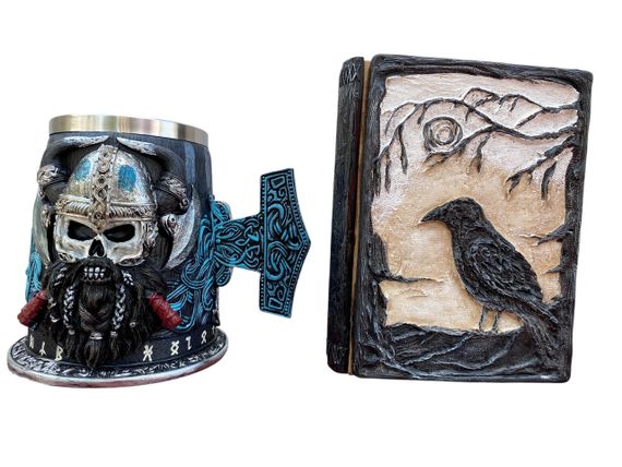 Подарунковий набір Кухоль 3D Молот Тора Бородастий Вікінг і Блокнот 3D «Тінь Ворона»