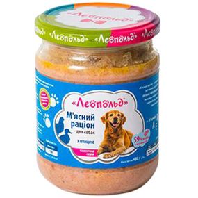 ЛЕОПОЛЬД М'ясний раціон з птицею для собак, скляна банка 460 г (6шт/уп)