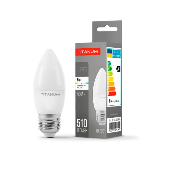 Лампа LED C37 6W E27 4100К 220V Titanum