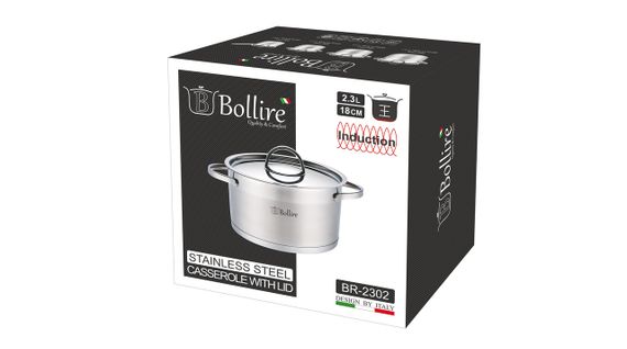 Каструля Bollire Catania BR-2302, 2.3 л, 18 см, з нержавіючої сталі з кришкою, для всіх типів плит | Зображення 2