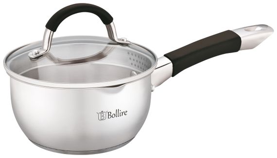 Кухонний ковш Bollire BR-2401, 1.4 л, 16 см, з нержавіючої сталі з кришкою, для всіх типів плит