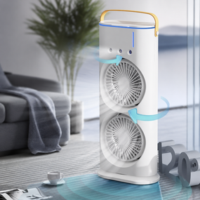 Вентилятор настільний подвійний з охолодженням Double-ended Spray Fan LED-підсвічування 3 швидкості, розпилювач водяного туману