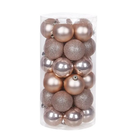 Набір ялинкових куль 5см, колір - пудровий, 30шт: 10шт - гліттер, 10шт - матовий, 10шт - перламутр