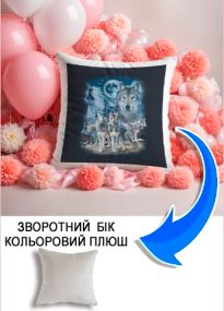 Подушка плюшева Мерч Крафт Дизайн з принтом вовки 3 сірий плюш квадратна 33х33 см