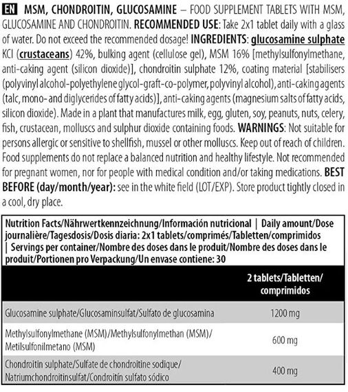 Хондропротектор (для спорту) BioTechUSA MSM Chondroitin Glucosamine 60 Tabs | Зображення 1