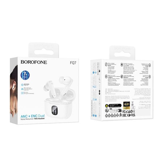 Бездротові навушники BOROFONE FQ7 Treasure wireless ANC+ENC noise reduction BT headset White | Зображення 1