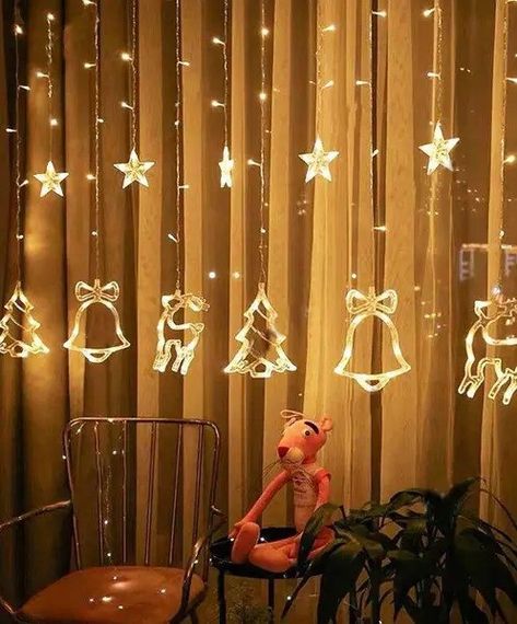 Новорічна LED гірлянда від USB Теплий білий, Світлова гірлянда-штора з новорічними фігурками знижка | Зображення 2