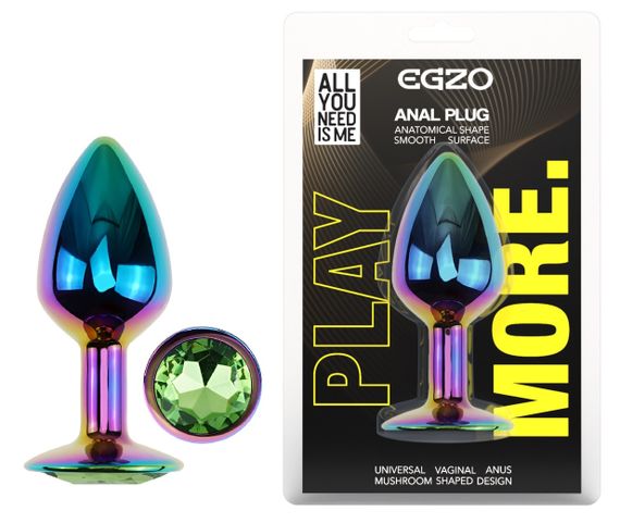 Анальна пробка з кристалом EGZO - Multicolor Round Plug Green size S Sex Aura