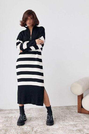 В'язане плаття oversize в смужку колір чорний FL_000893