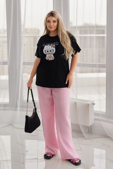 Жіноча класична футболка Labubu пряма вільна колір чорний, розмір 42/44, GF05259 | Зображення 2