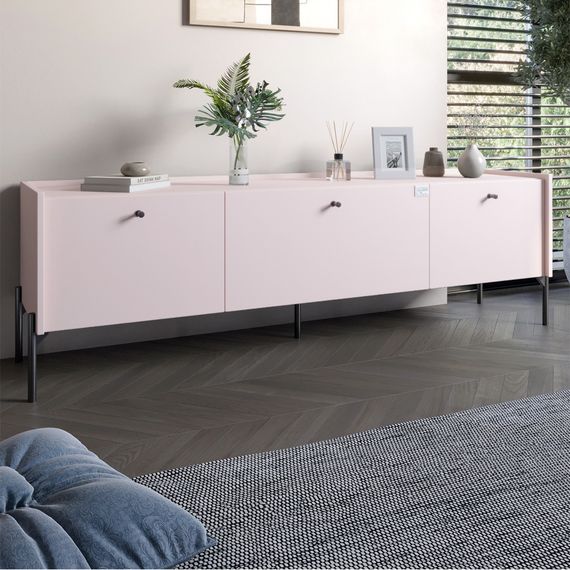 Тумба під телевізор на 3 шухляди LION Wood з чорними ніжками 160х65х40 см Рожевий (LION-043103)