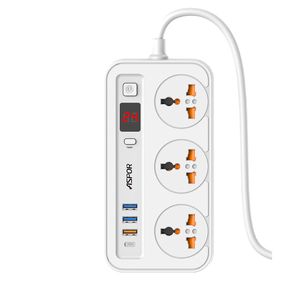 Мережевий фільтр-подовжувач Aspor A505 PD (3USB/USB-C/3A/20W/2м) — білий