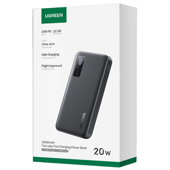 УМБ Ugreen 10000mAh 20W PD,QC3.0 USB-A+USB-C Black (PB311) | Зображення 2