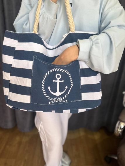 Женская большая пляжная сумка с якорем одно отделение на молнии AV2310/1 размер 44/40, синяя | Зображення 3